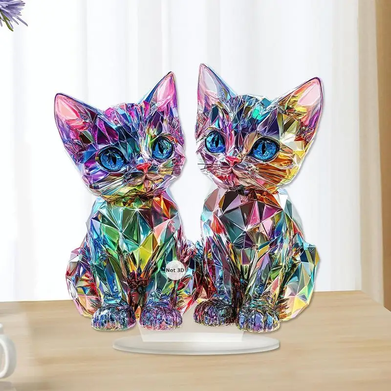 

Colorful Cat Miniature Ornaments Acrylic Art Sculpture Wedding Gift Decorative Home Decor gifts for female mothers and wives