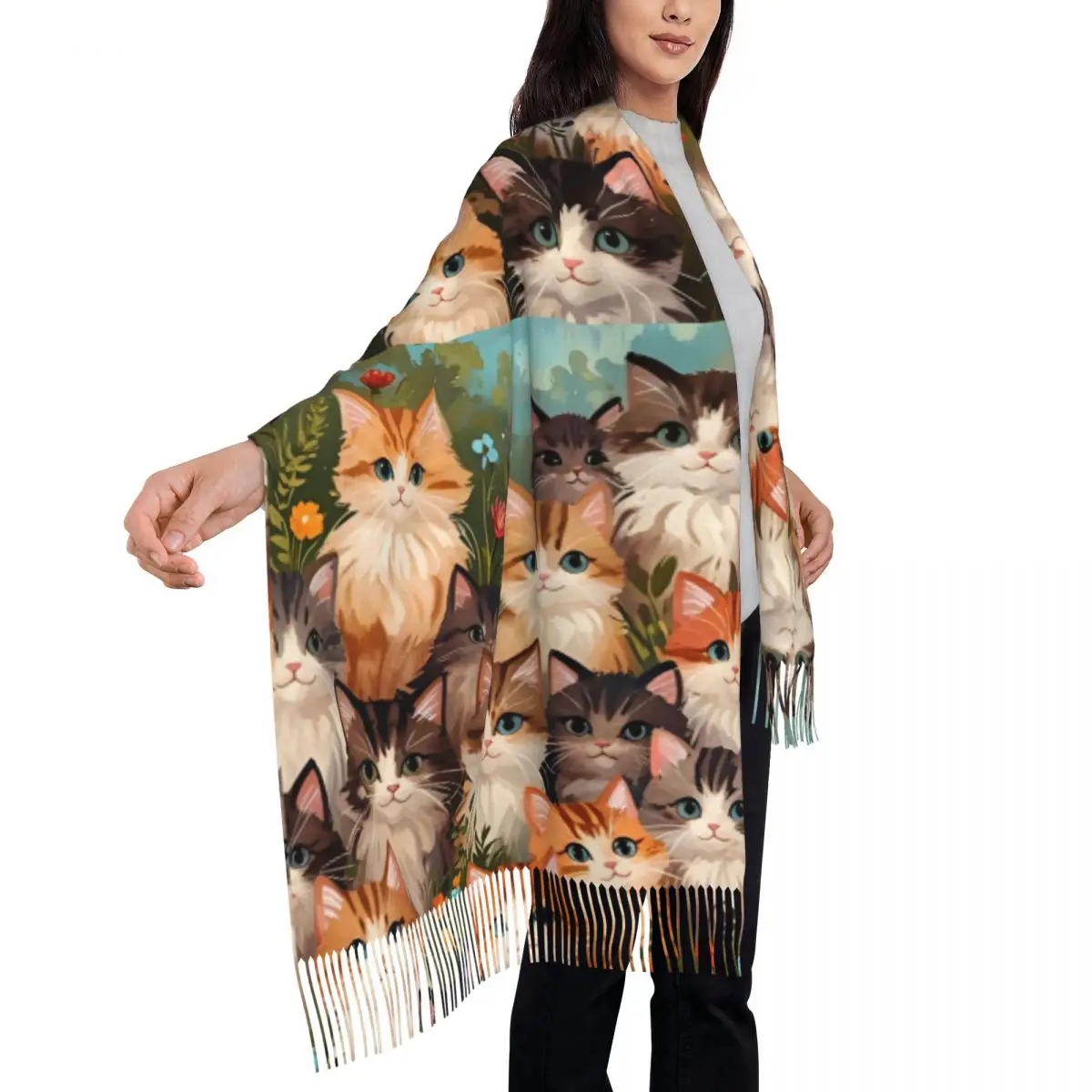 وشاح دافئ شالات الشتاء الكرتون القط والتفاف مخصص Bufanda المرأة الفاخرة 2024 أغطية الرأس الأوشحة