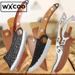 WXCOO Forged Kitchen Scissors Chef Knife Set High Carbon Steel Meat Fish Fruit Knives Butcher Cleaver Boning Knife with Cover