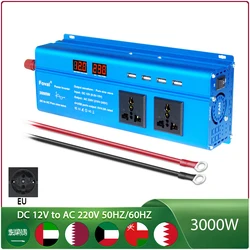 3000W Car Power Inverter DC 12V To AC 220V Transformer with 4 USB UN EU Socket Charger Pure Sine Wave Inverter