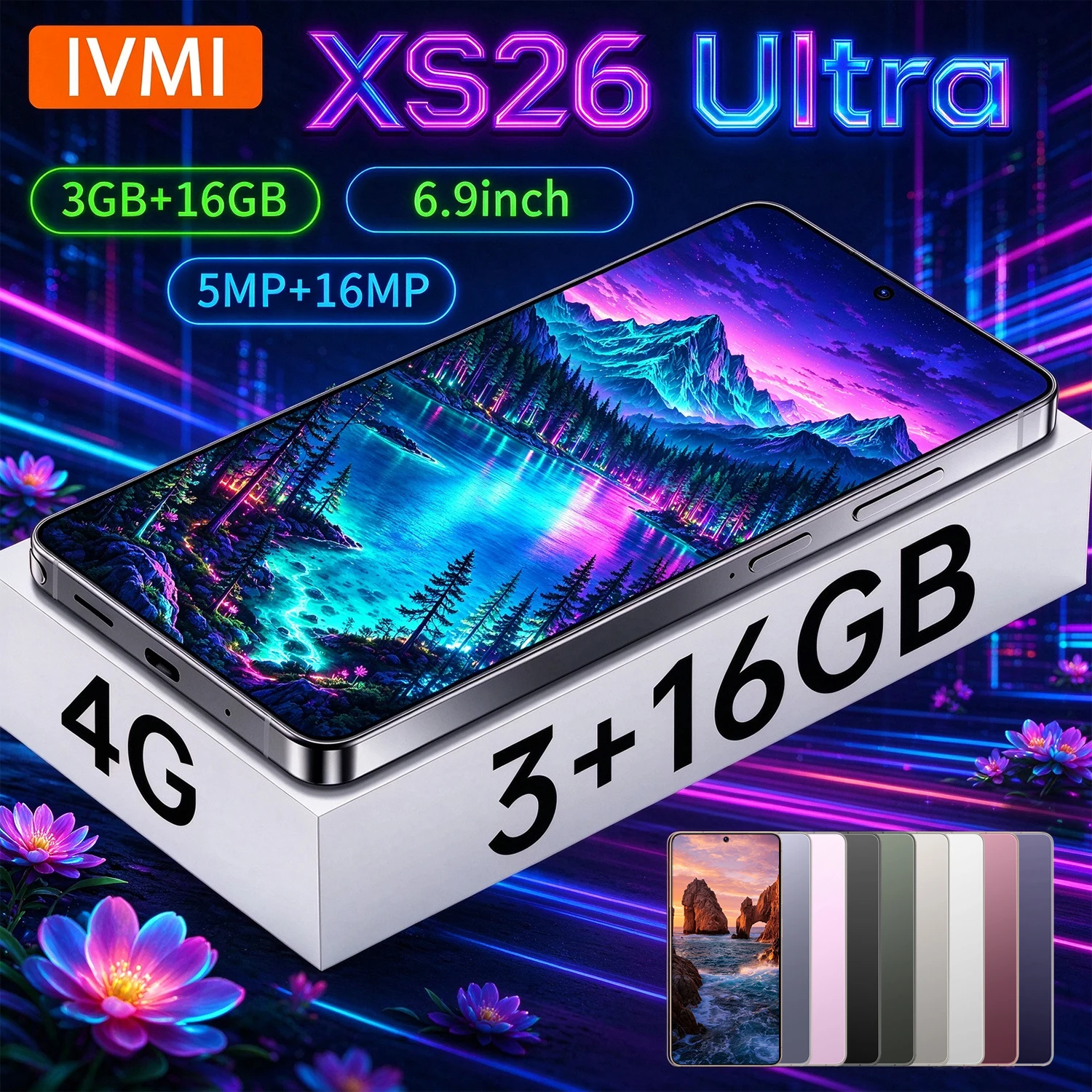IVMI Mobile Phones XS26 Ultra Smartphone Android 4G Cell Phone 3GB+16GB ROM Face Recognition Dual SIM Unlocked Global Version