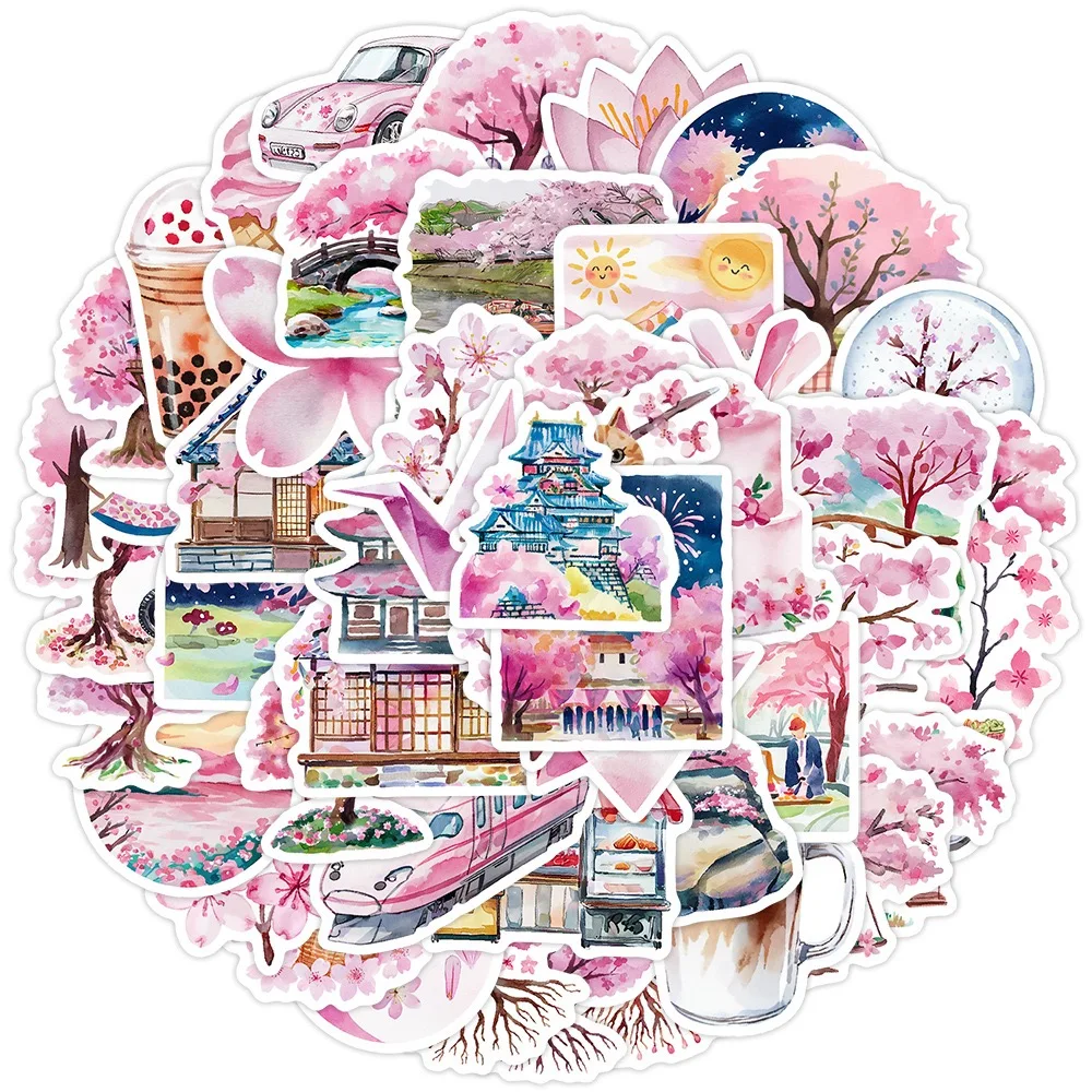 

10/50Pcs Japanese Cute Cartoon Pink Sakura Aesthetic Stickers DIY Laptop Fridge Notebook Suitcase Decoration Sticker Kids Toys