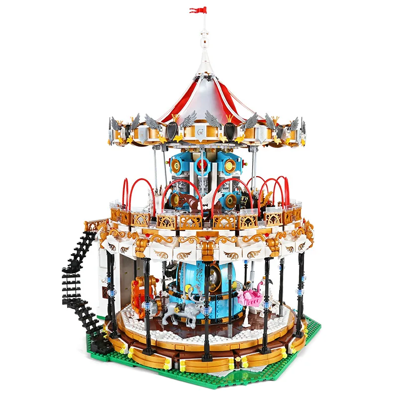 MOLD KING 11011 carrusel Motor eléctrico bloques de construcción ciudad parque de atracciones instalaciones Juguetes de bloques de construcción regalos para niños 10257