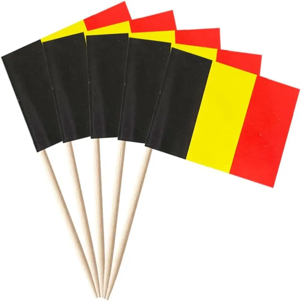 300PCS Belgium Flag Belgian Small Toothpick Flag Decor Mini Cupcake Toppers Cocktail Food Flags Decorations Cocktail Toothpicks