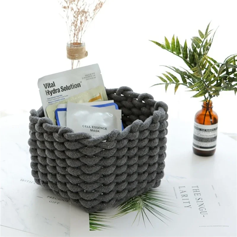 3 Size Nordic Cotton Line Hand-woven Storage Basket Coarse Rope Desktop Organizer Box Baby Toy Snack Key Cloth Cosmetic Sundries