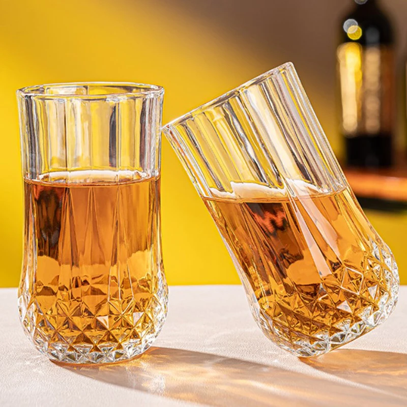 2pcs Set 360ml Luxury Cocktail Cup Set Beer Whiskey Glasses Transparent Diamond Carved Glass Cup Restaurant Foreign Wine Goblet