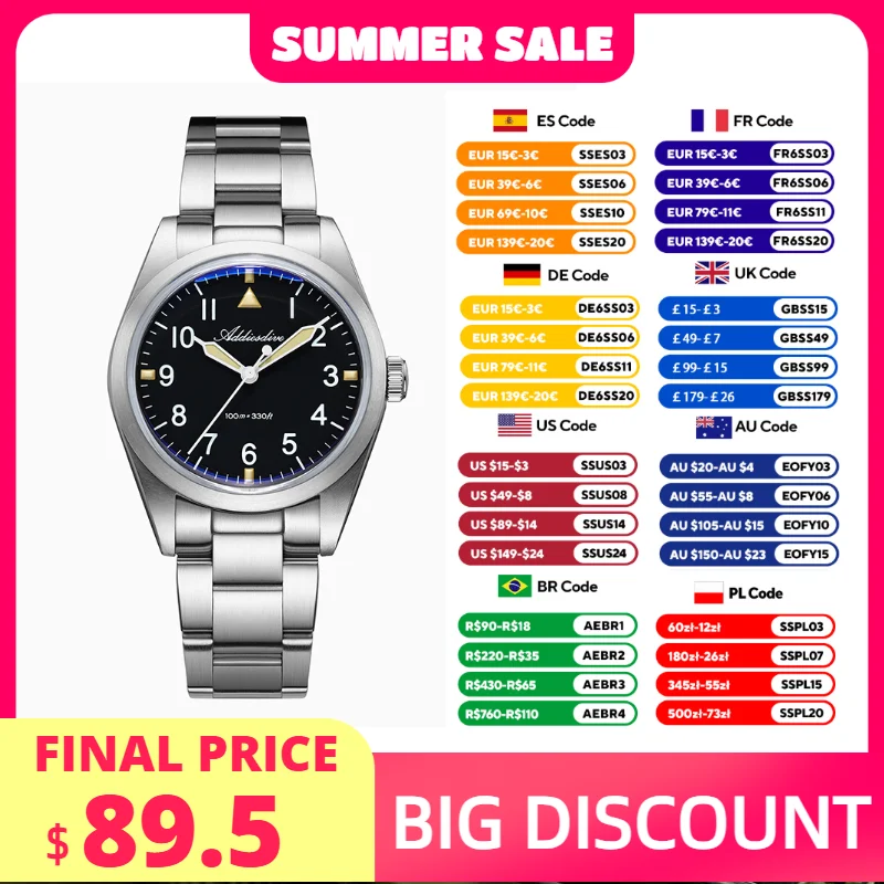 ADDIESDIVE AD2502 Luxury Watches for Women 100M Waterproof Titanium Alloy Japan VH31 Movement Luminous Quartz ladies Watches