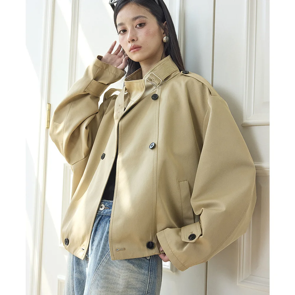 Fashion Outerwear Women Daily Spring Collar Cotton Profile Short Trench Coat Casual