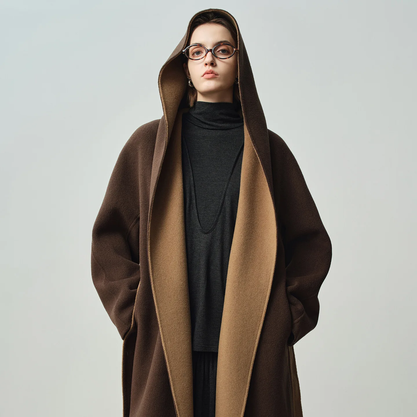 10% High-Quality Cashmere Women's Hooded Long Double-Sided Cashmere Coat Autumn And Winter Fashion Loose Style Wool Coat