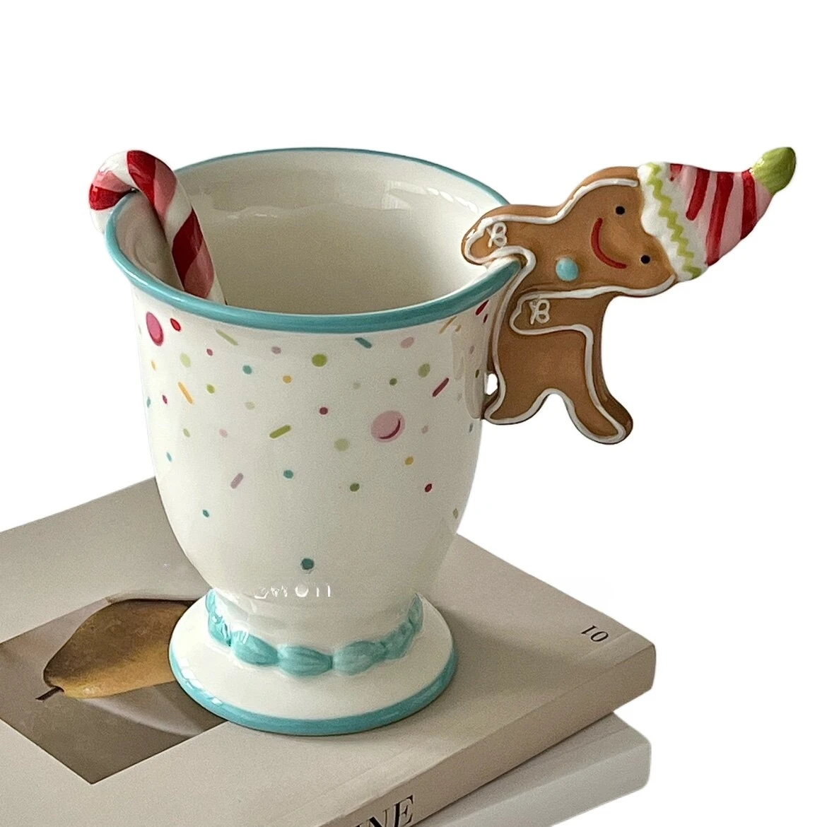 Cute three-dimensional gingerbread man ceramic mug with spoon creative Christmas water cup gift niche breakfast coffee cup