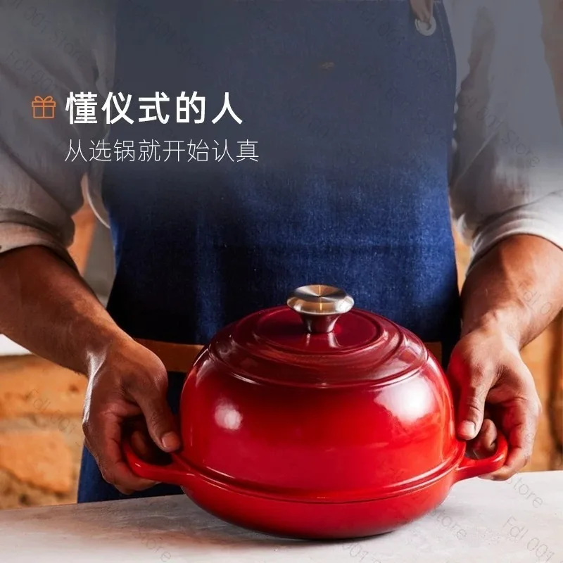 24cm Enamel Cast Iron Pot Flat Bottom Bread Baking Pan Seafood Pot for Oven Gas Electric Stove