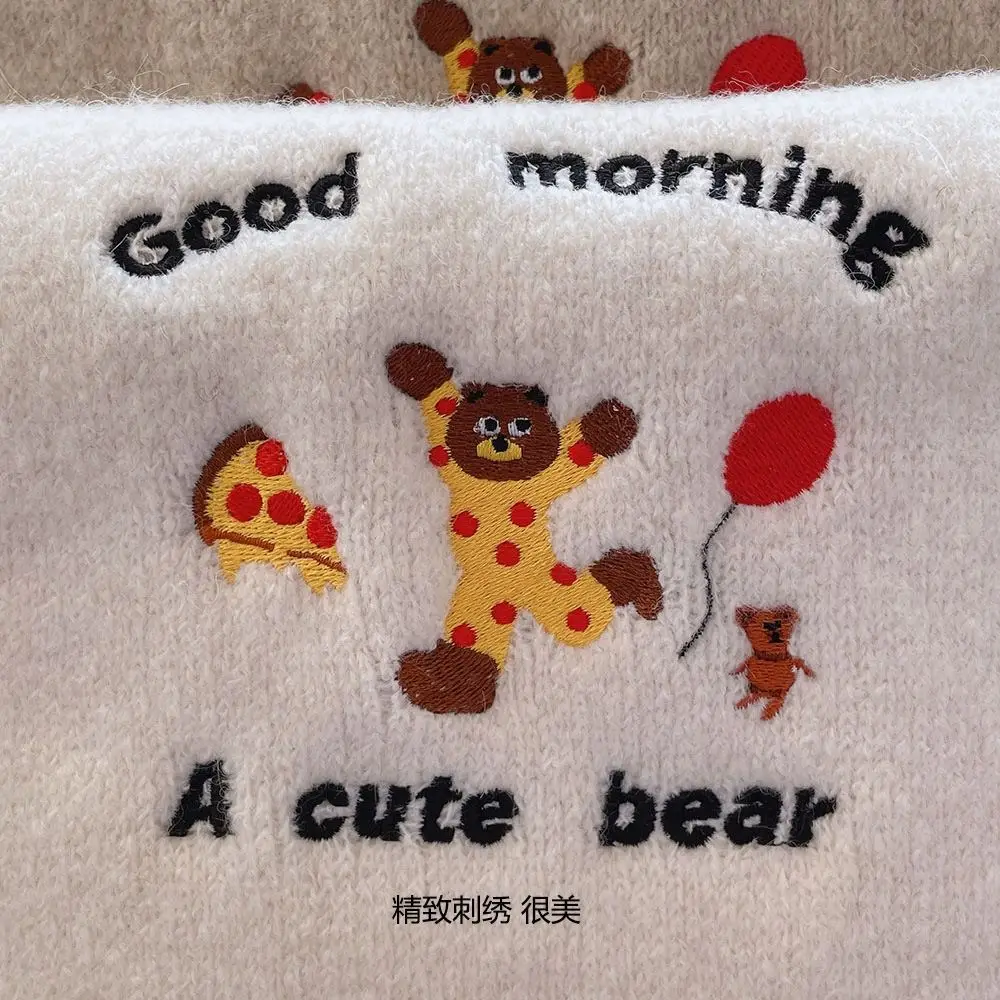 

Letter Wool Scarf Embroidered Bear Cashmere Knitted Scarves Korean Style Scarves Cute Embroidery Little Bear Shawl Women/Men