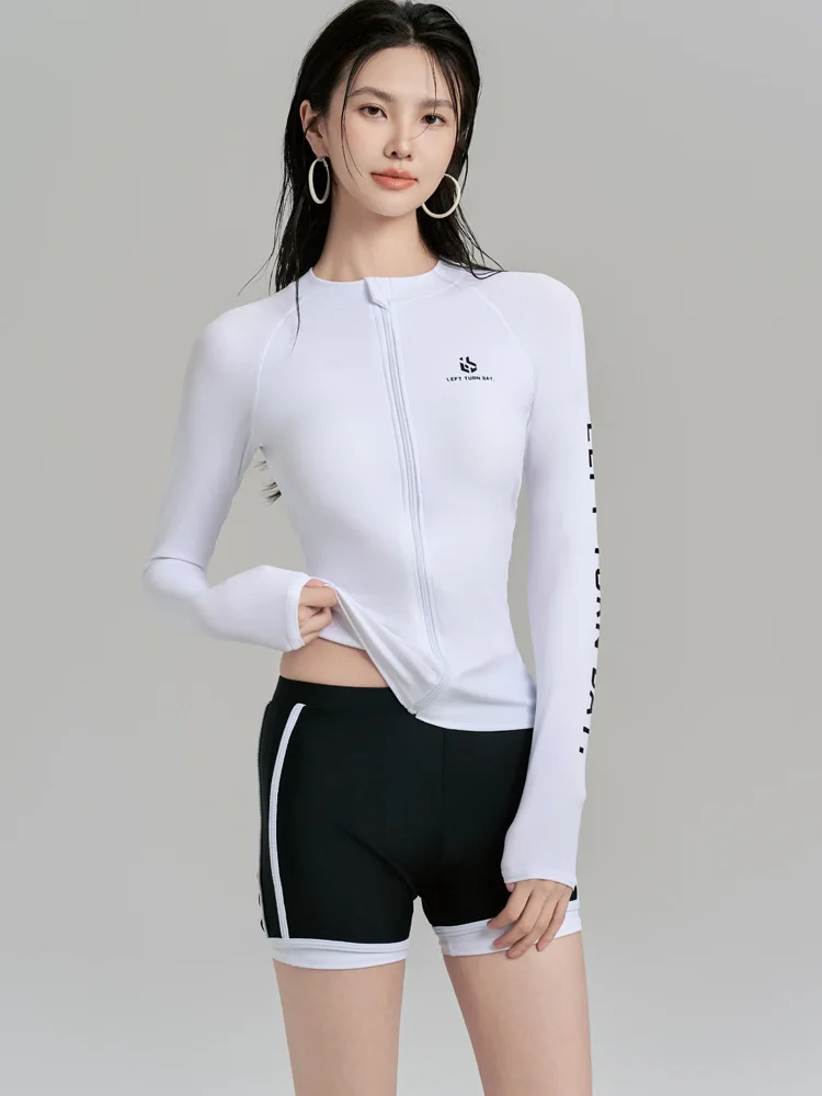 قطعتين طفح الحرس للنساء الشمس حماية طويلة الأكمام المايوه سريعة الجافة قميص السباحة + بويشورت رياضية بحر Sunsuits #4