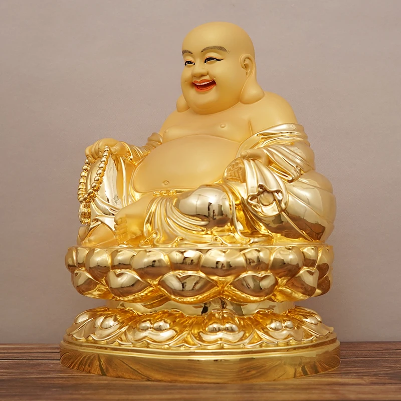 23CM high grade gold copper Maitreya Buddha CAI SHEN God of Wealth statue HOME company shrine Recruit money Bring good LUCK