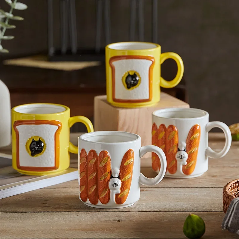 Japanese Cartoon Ceramics Coffee Cups, Cute Cat Cup, Personality Gift, Household Cartoon, Kawaii, Breakfast, Oat Milk Mugs
