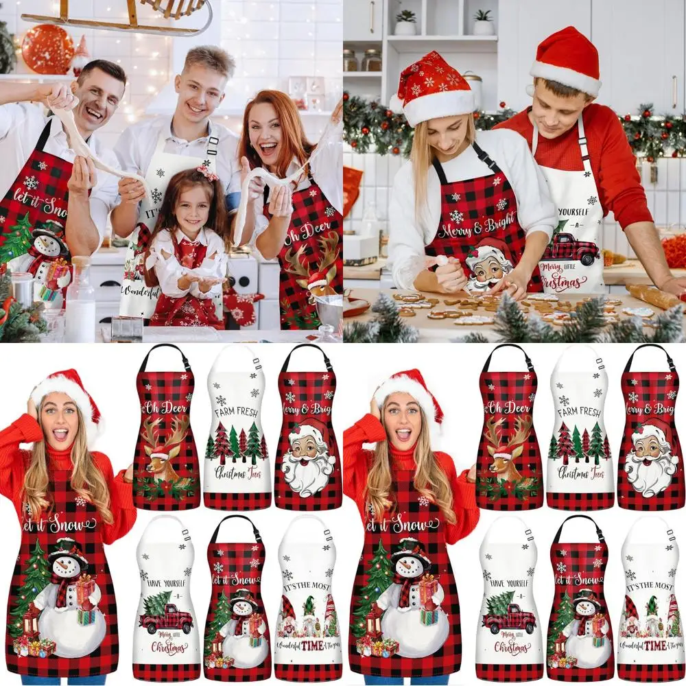 

Набор рождественских фартуков в красно-черную клетку из 6 предметов с регулируемыми ремнями, праздничным рисунком снеговика и Санта-Клауса для приготовления пищи и выпечки