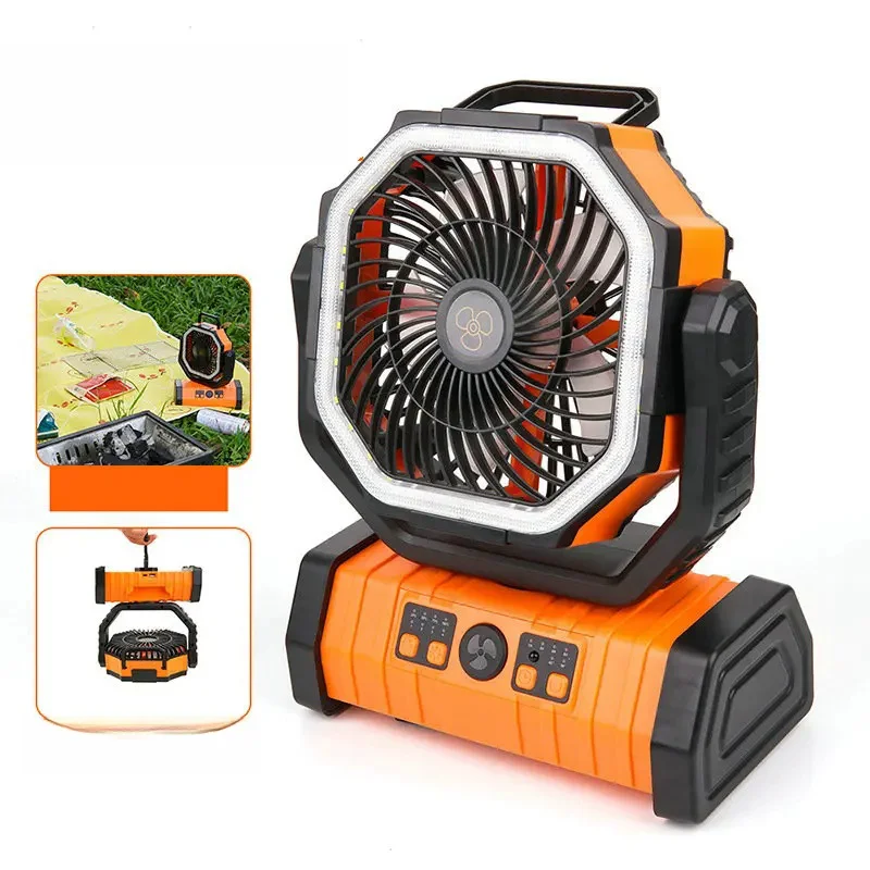 

100000mAh Battery Operated Fan, Portable Rechargeable Desk/Camping Fan with LED Light and Hook, Outdoor Fan for Tent Car Trip