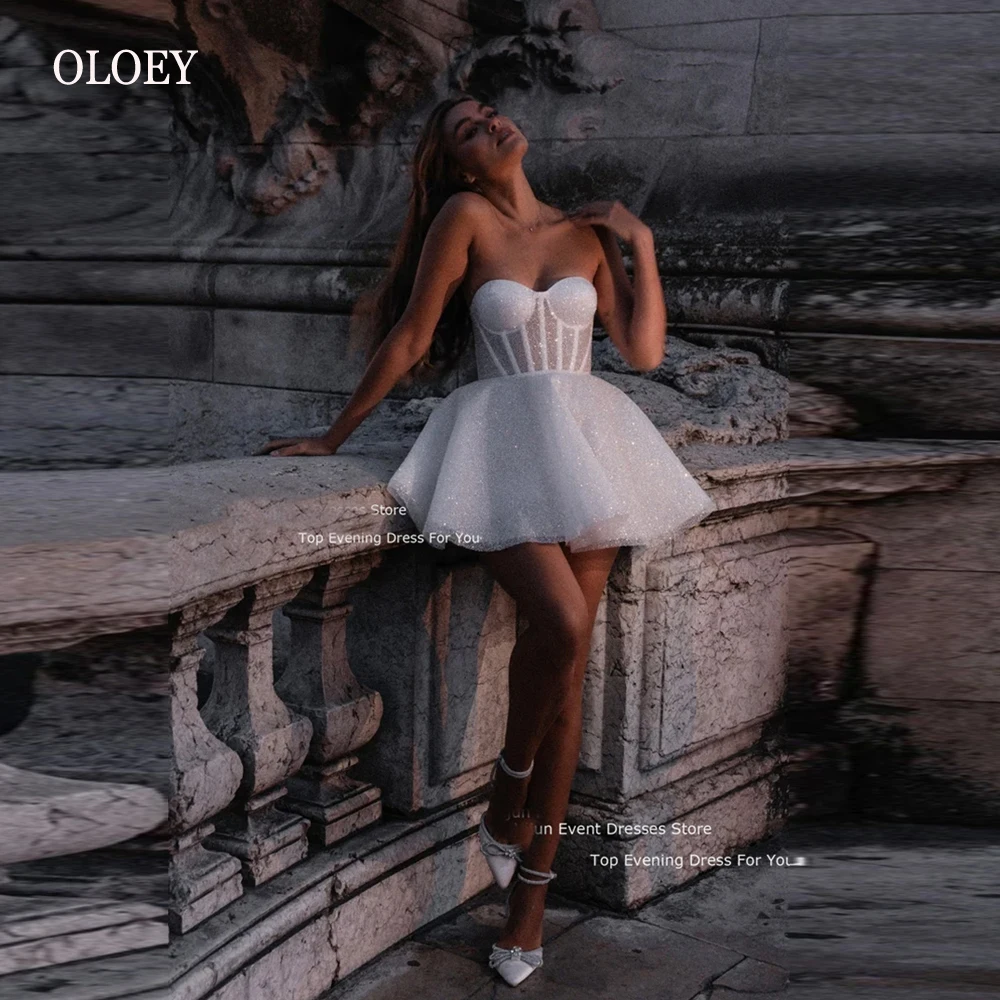 OLOEY-Vestido corto brillante para mujer, minivestido Sexy de fiesta de boda, sesión de fotos de Corea, deshuesado de corazón, playa, purpurina, baile de graduación