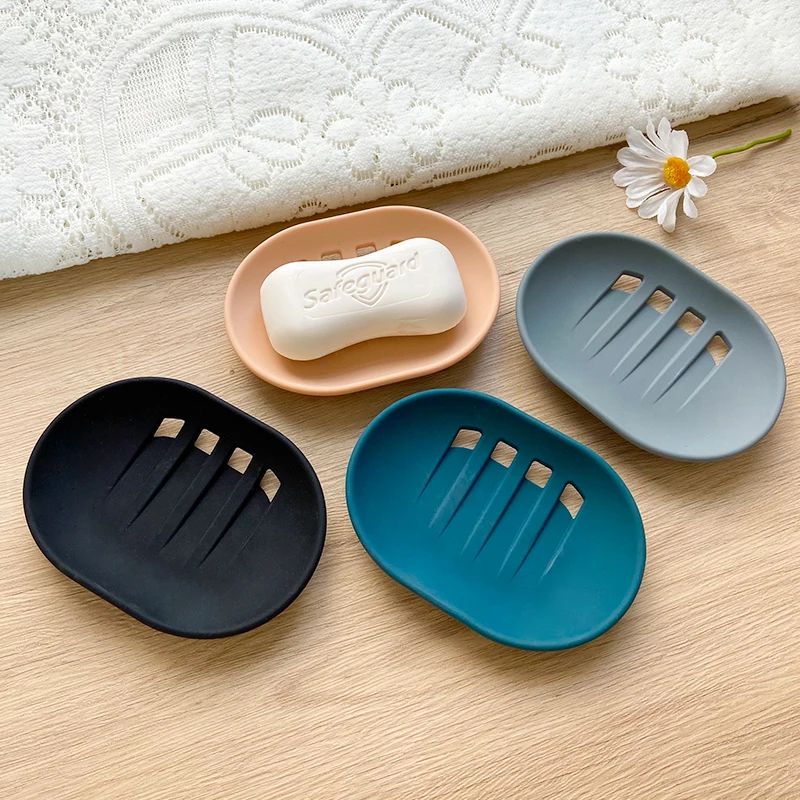 New Silicone Soap Dish for Bathroom Self Draining Soap Bar Holder Kitchen Sink Soap Dish Sponge Drain Pad Countertop Soap Dispen
