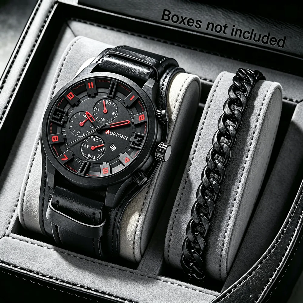 Men's Elegant Casual Watch Set,Watch + Bracelet, Unique Rectangular Dial Quartz Watch, Ideal Gift for Anniversaries & Daily Wear