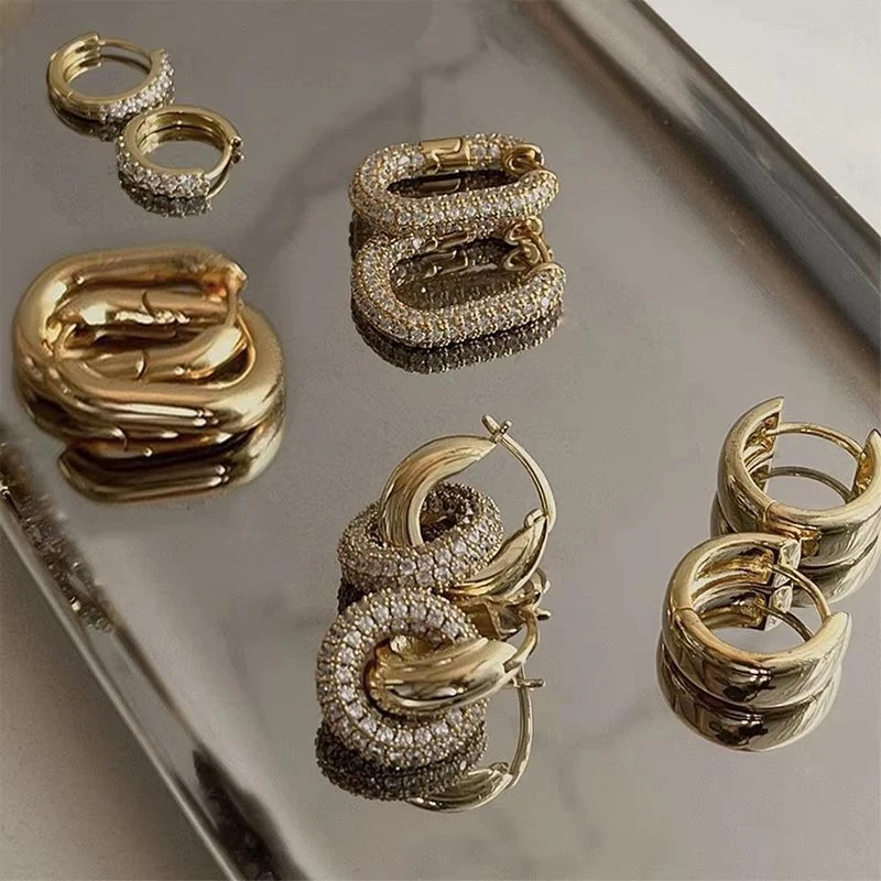 Fashion Zircon Circle Huggie Hoop Earrings for Women Geometric U Shape Hoops Ear Buckle Gold Plated Stainless Steel Jewelry Gift