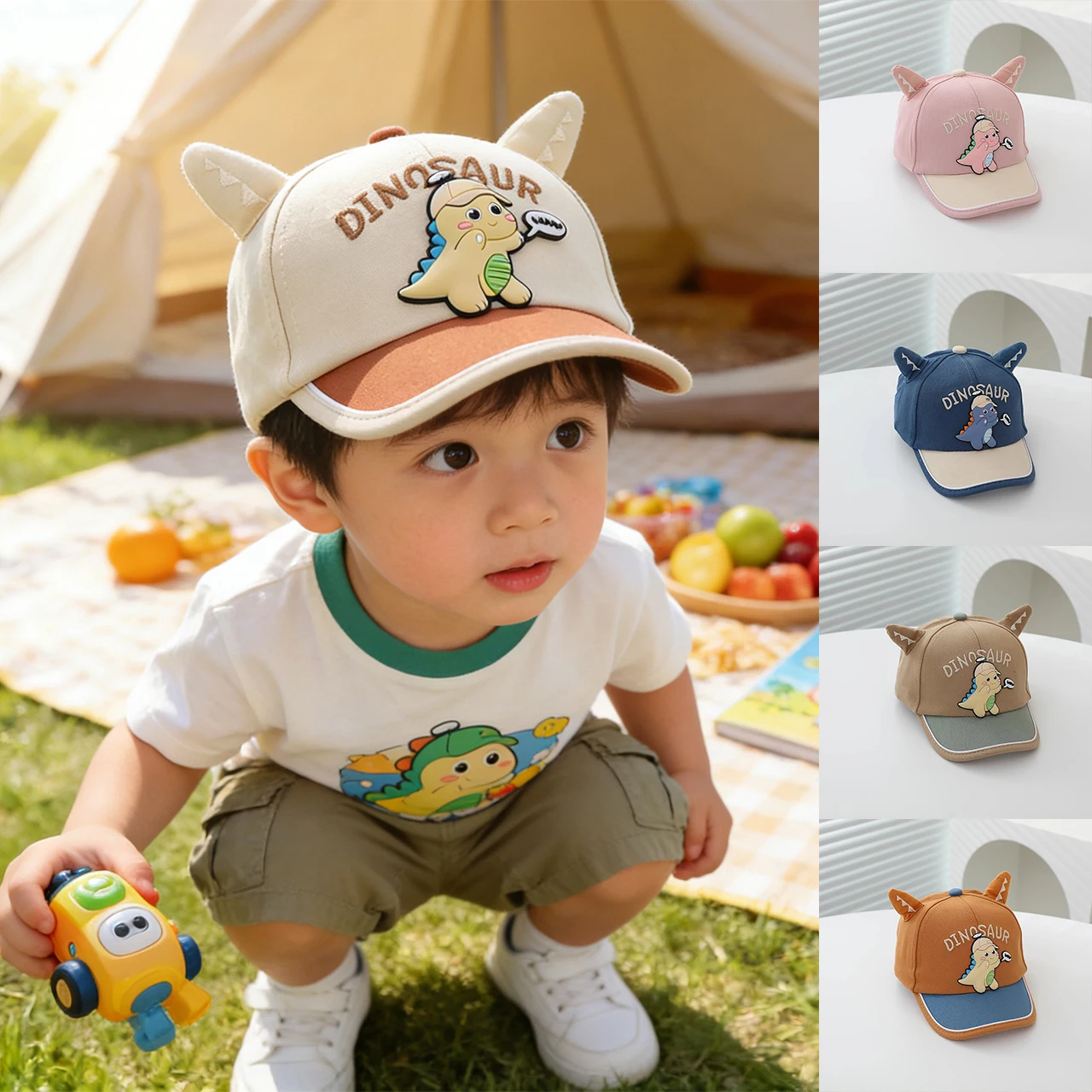 

Детская бейсболка с мультяшным принтом, летняя, хлопковая, с вышивкой динозавра, солнцезащитная, с козырьком, для мальчиков и девочек, для малышей, для активного отдыха