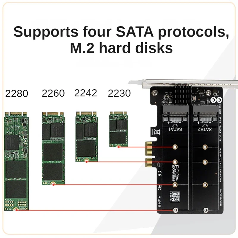 Tarjeta adaptadora M.2 SATA a PCIE, doble disco, expansión dividida RAID, tarjeta de matriz de doble disco PCIe X1 a NGFF M2 SATA, tarjeta extendida PH58