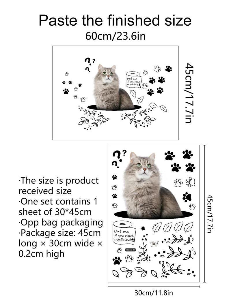 القط المرحاض ملصق مجموعة الجدار ملصق الحمام غرفة الديكور المنزل جدارية غرفة المعيشة خلفية مضحك مائي M29