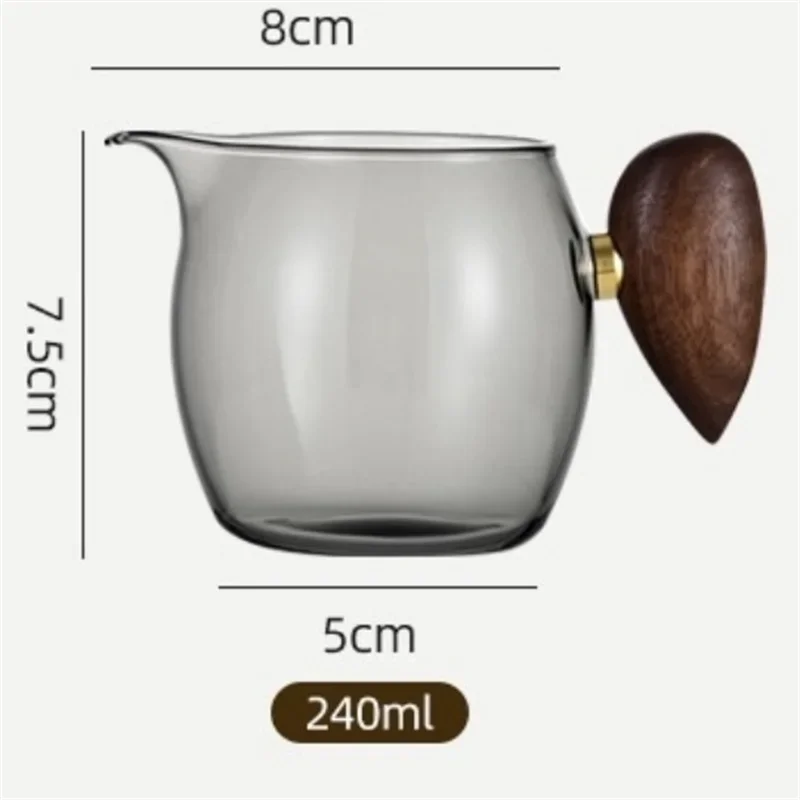 240ml Barista Espresso Glass Coffee Pitcher with Wooden Handle Coffee Pouring Jug Heat Resistant Tea Fair Cup Kungfu Tea Set