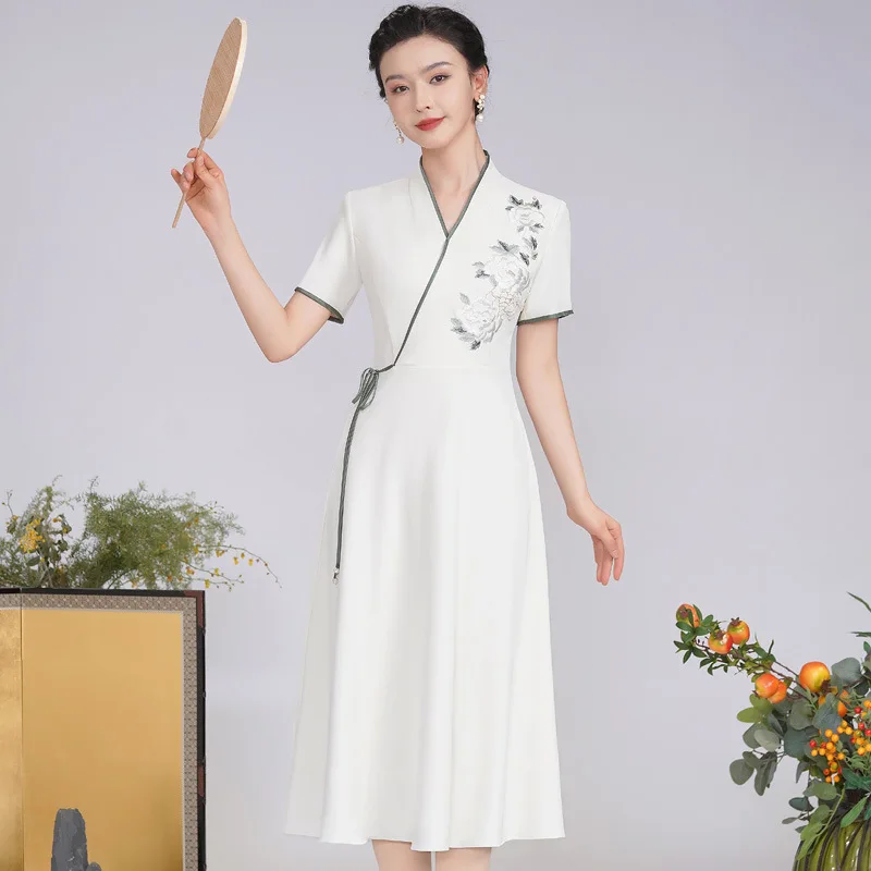 

Yourqipao Chinese Improved Traditional Qipao Cheongsam Evening Dress Women Mother Wedding Guest Hanfu Skirt