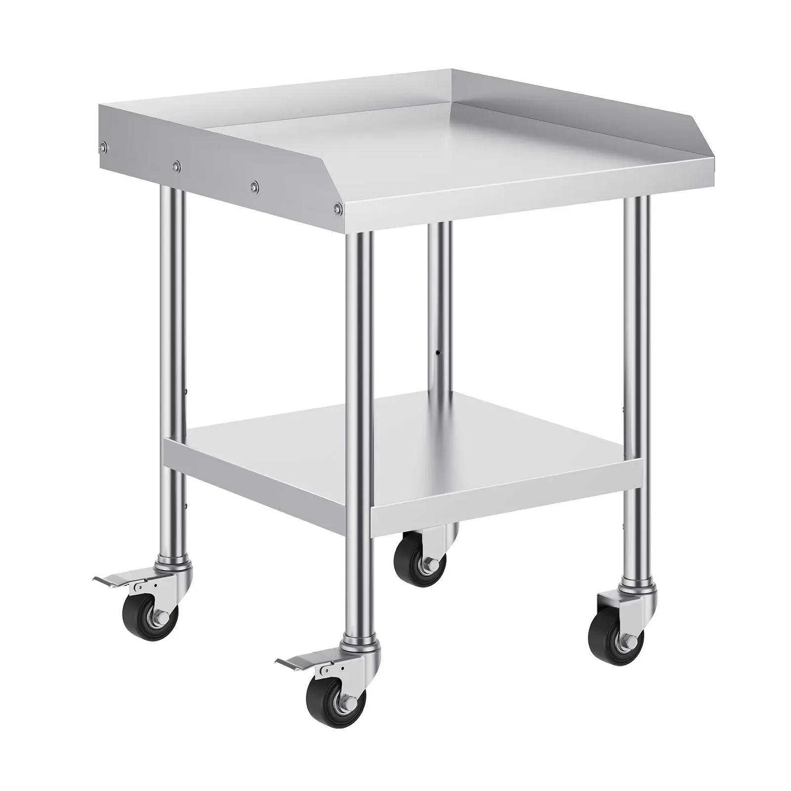 Stainless Steel Work Table, 24 x 24 x 30 Inch Commercial Food Prep Worktable with 4 Wheels, Casters, 3-Sided Backsplash Heavy