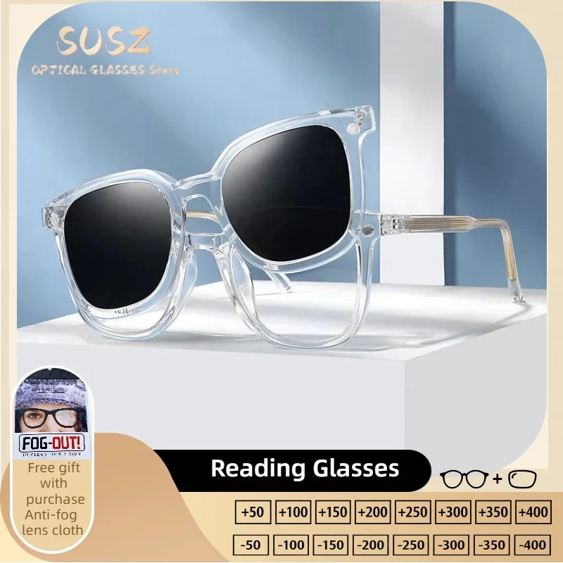 

SUSZ Trendy Polarized Myopia Magnet Clip On Prescription Sunglasses Women Cat Eye Driving Progressive UV Protection Eyeglasses