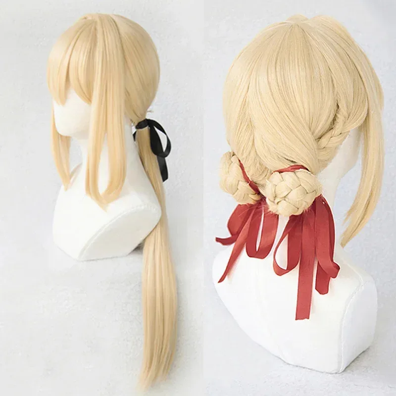 바이올렛 에버가든 코스프레 가발 내열성 합성 밝은 금발 머리 코스프레 가발