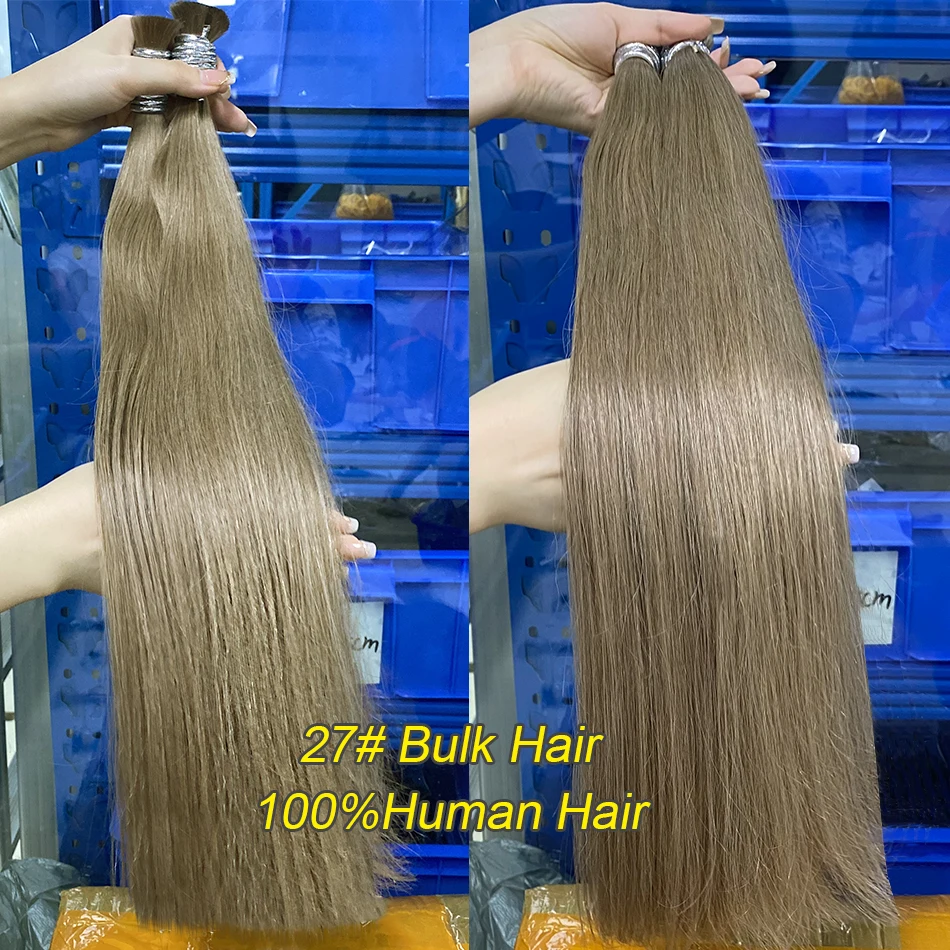 Rambut manusia lurus menawan untuk ekstensi kepang 100% rambut alami Virgin jumlah besar Remy kepribadian keren 18-30 inci #27 warna