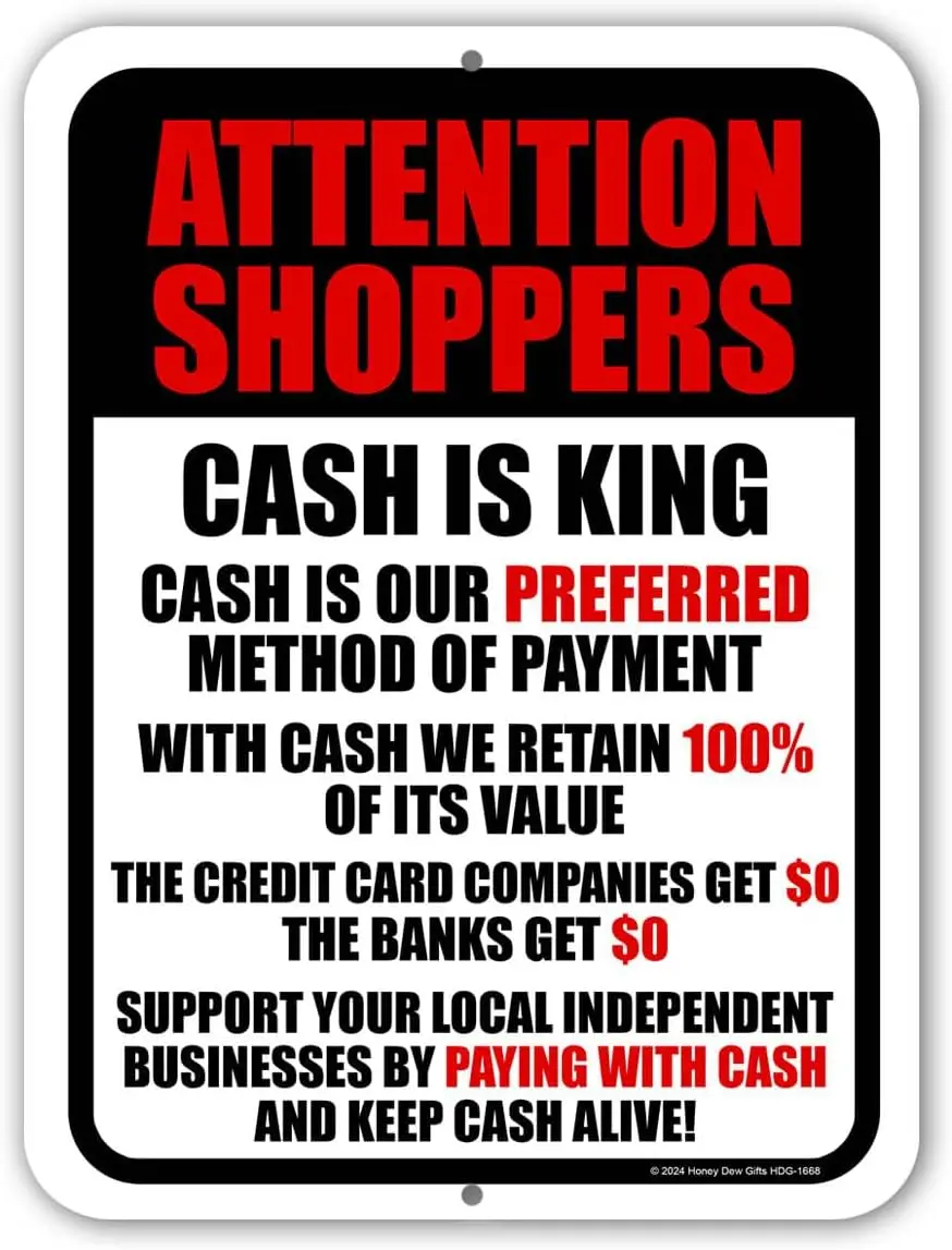 1p، Attention Shoppers Cash Is King، علامة الأعمال، علامات متجر البيع بالتجزئة، علامة النقود فقط، بدون بطاقة ائتمان، ديكور حائط معدني، Letr