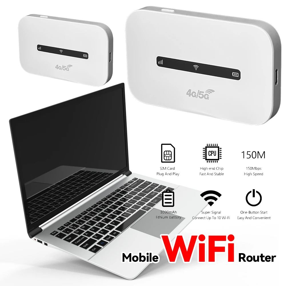 4G LTE Mobile WiFi Router 3000mAh 150Mbps Portable WiFi Hotspot Support 8 To 10 Users with SIM Card Slot Pocket Mobile Hotspot