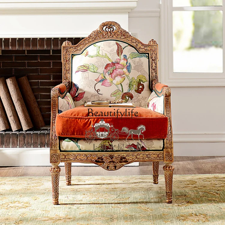 Solid Wood Single Sofa American Country High Back Cosmetic Chair Image Chair