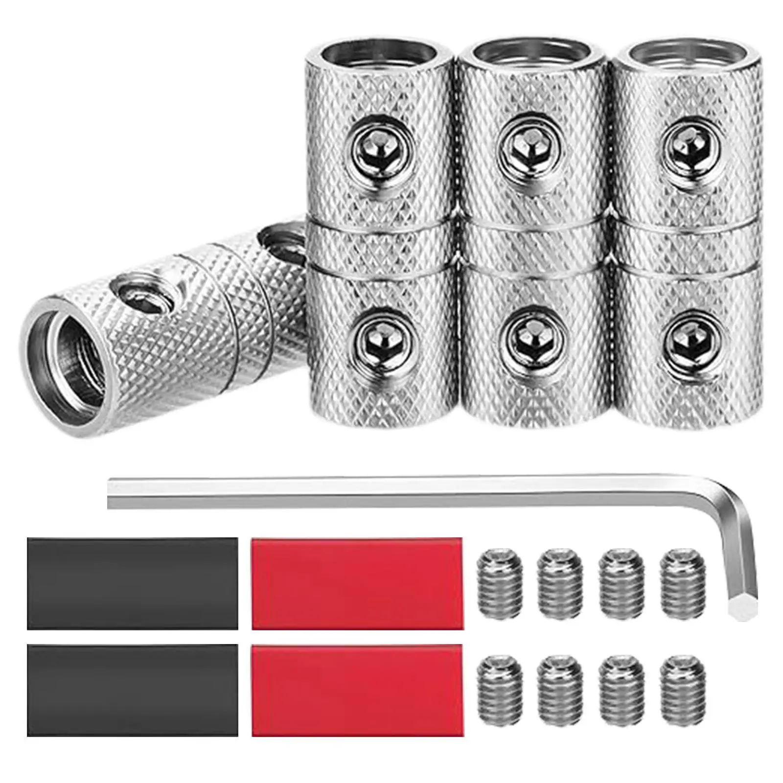 Splice Cable Connector Metal 0 AWG Cable Splicing with Hexagonal Wrench with 8Pcs M3 Screws with Heat Shrink Tube Butt Connector