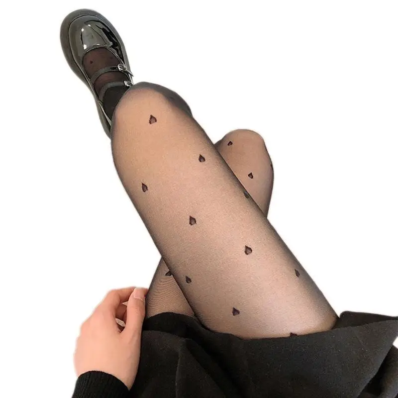 

195E Women Summer Silky Pantyhose Sweet Heart Drop Print Sheer Tights Stocking
