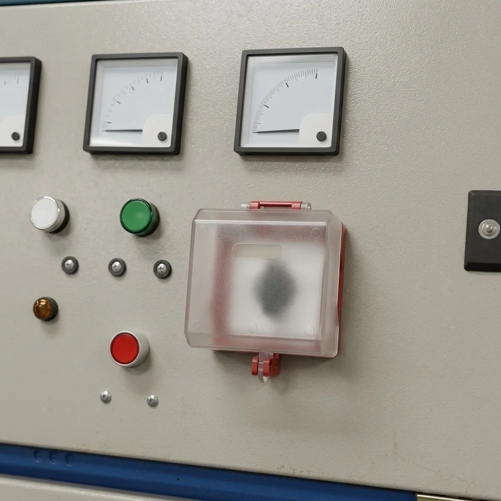 See Through Switch Lock Enclosure Built for Long Term Use on Standard 15.8 x 9.8 x 6.5 cm Control Panel Mounting Locations