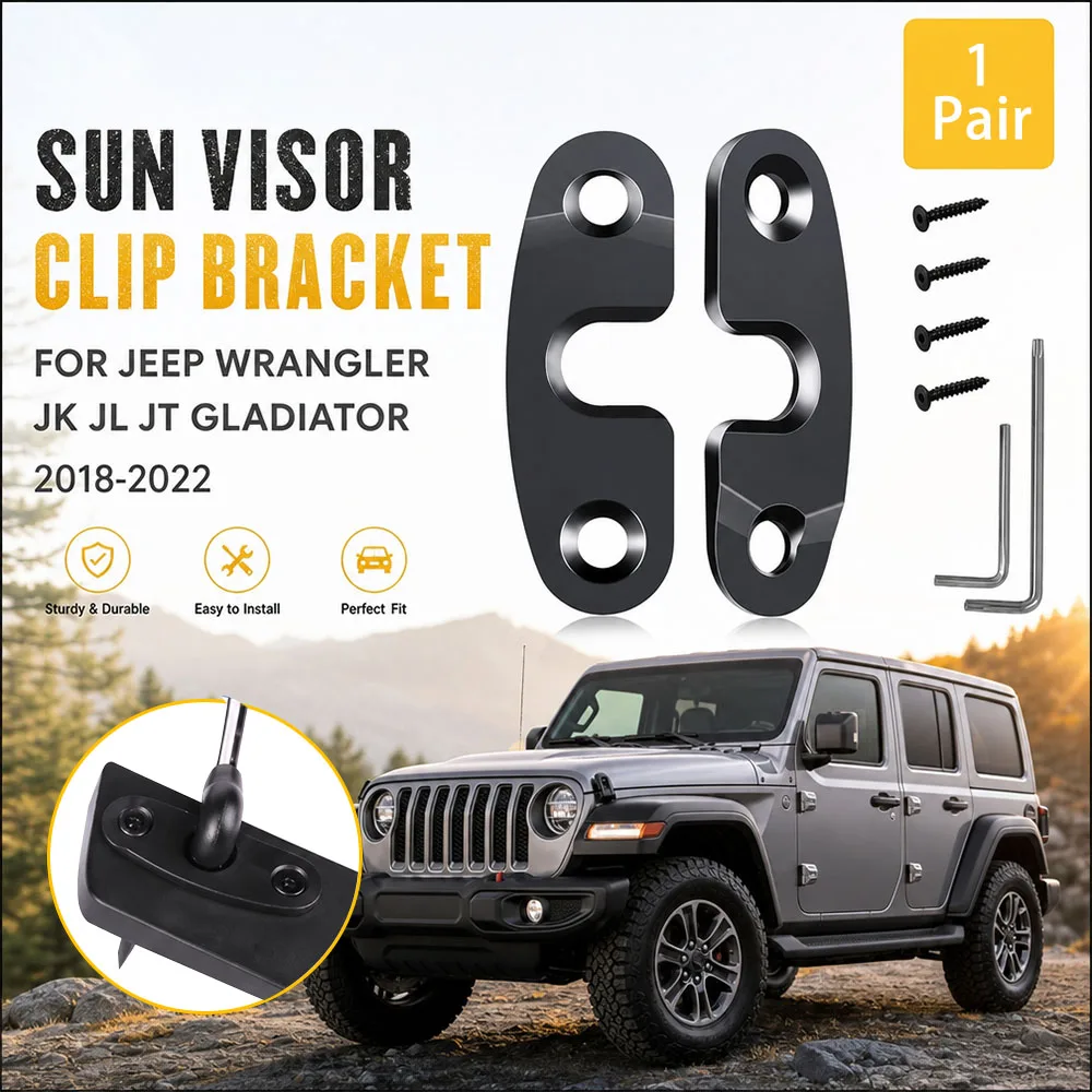 Kcimo Upgraded Heavy Duty Aluminum Sun Visor Repair Bracket Kit for Jeep Wrangler JK JL Gladiator 2018-2022