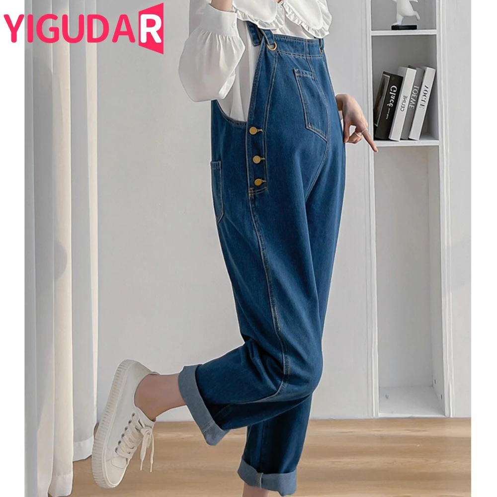 Vintage Denim Maternity Jeans Clothes for Pregnant Women 2024 Spring New Wide Leg Loose Pregnancy Overalls Pants Jumpsuits