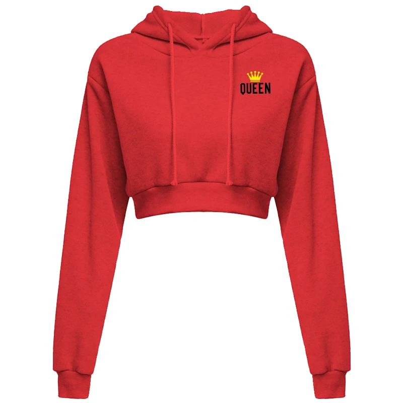 Fashionable women's printed open top hooded sports short jacket with exposed navel hooded sweatshirt casual hoodie