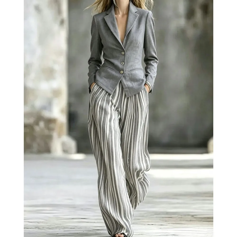 Commuting Style Long Pants Set Elegant Autumn Winter Versatile Single Breasted Long Sleeved Suit Jacket Long Pants Two-piece Set 4