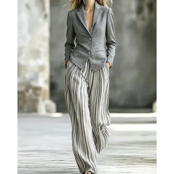 Commuting Style Long Pants Set Elegant Autumn Winter Versatile Single Breasted Long Sleeved Suit Jacket Long Pants Two-piece Set 4