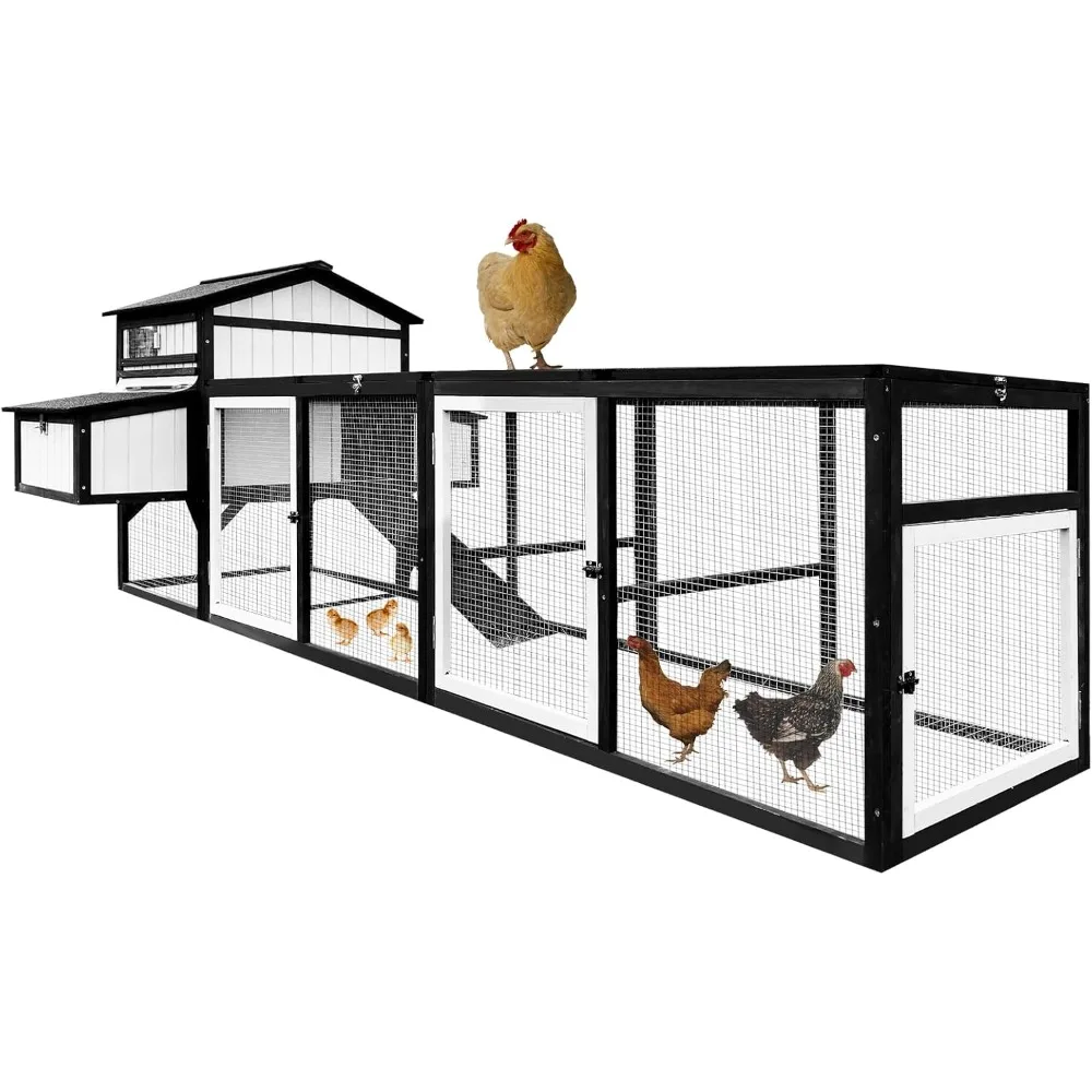 

116" Large Chicken Coop with Run, Outdoor Wooden Hen House for 3-5 Chickens, Poultry Cage with Nesting Boxes, 4 Perches, Tray an