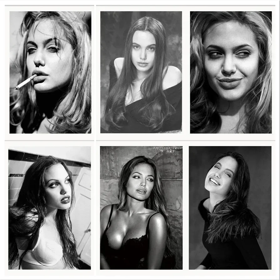 Angelina Jolie-pintura en lienzo para fumar en blanco y negro, póster, retrato, Arte de la pared Decoración, Mural, estrella de cine, actriz, Sexy