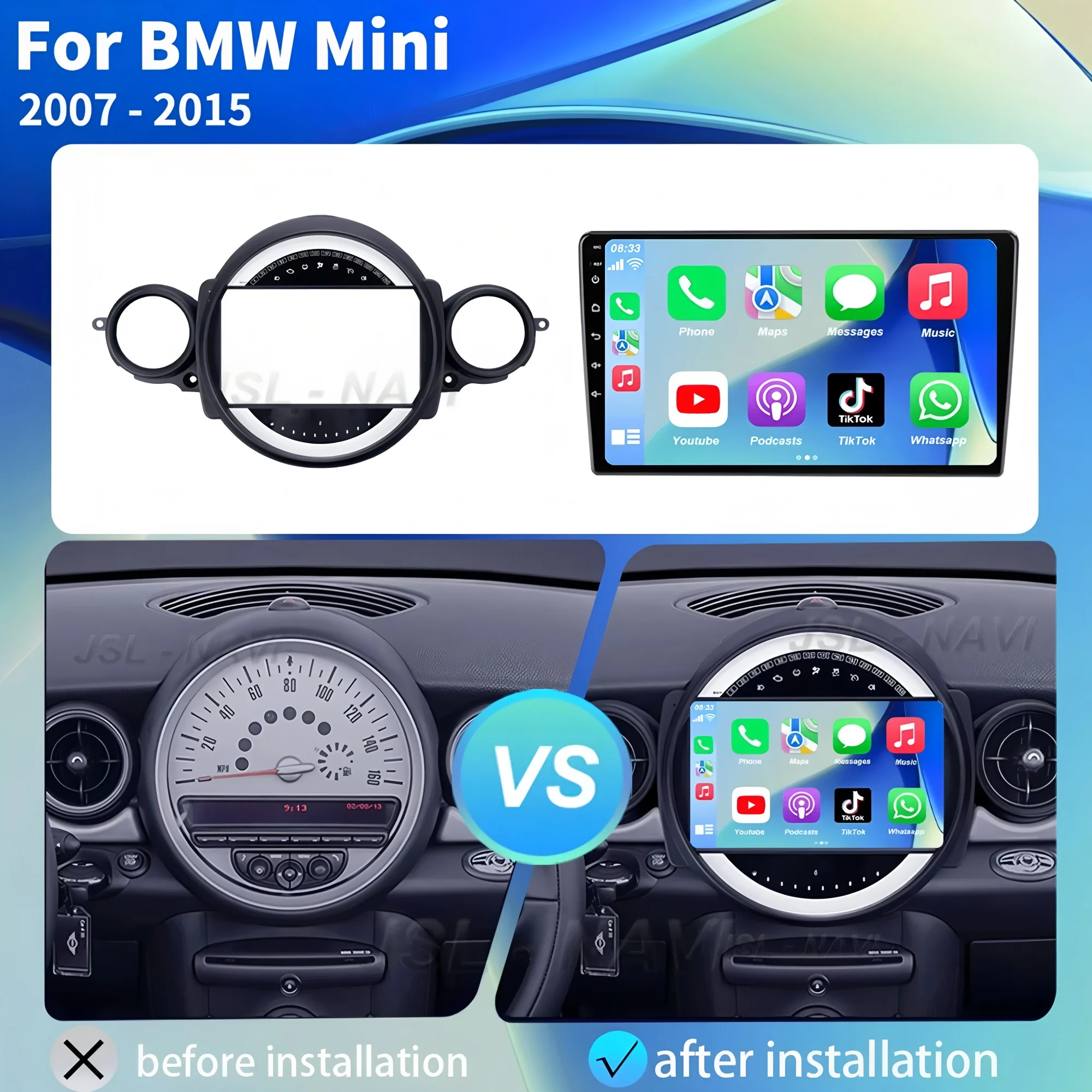Android15 Radio Qled For BMW MINI Cooper R56 R60 2007 - 2014 Car Intelligent Systems Navigation GPS CarPlay Android Auto WIFI+5G