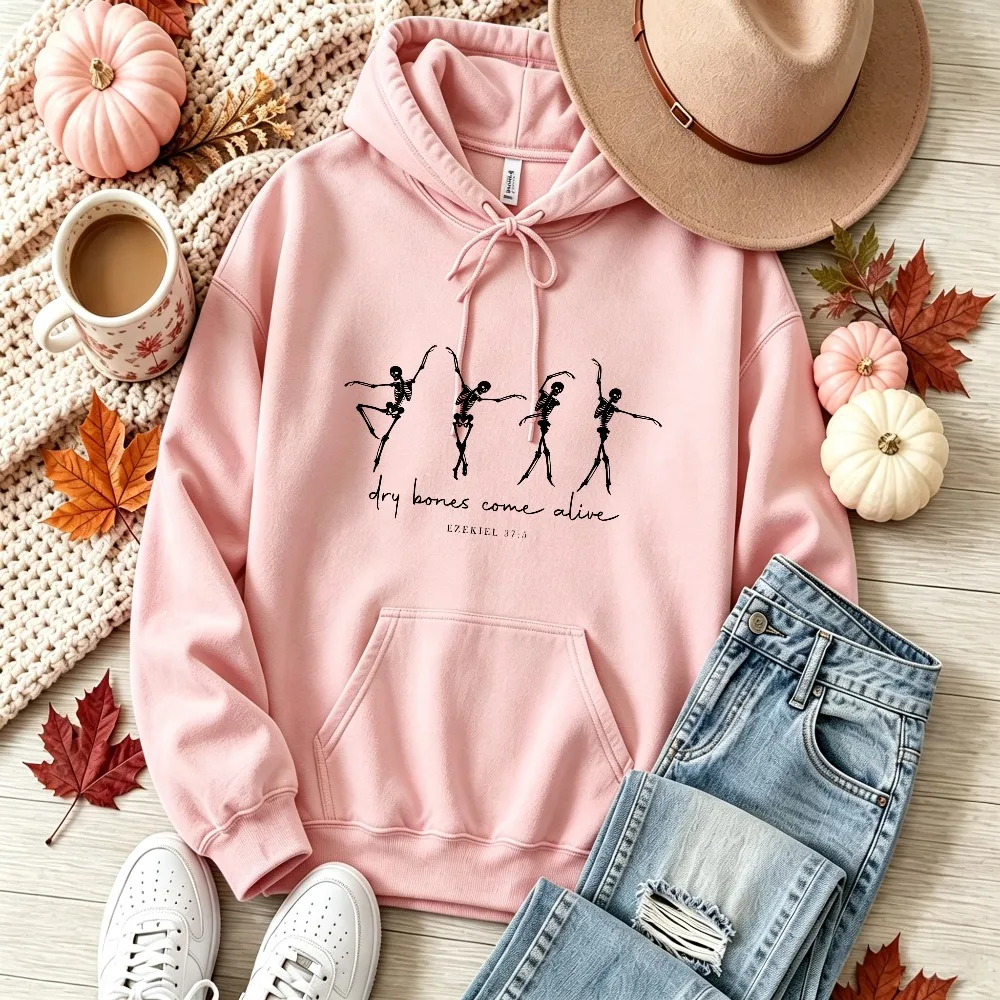 Trockene Knochen werden lebendig, tanzendes Skelett-Kapuzensweatshirt, Ezekiel 37:4, christliches religiöses Halloween-Freizeit-Pullover, Glaubensgeschenk