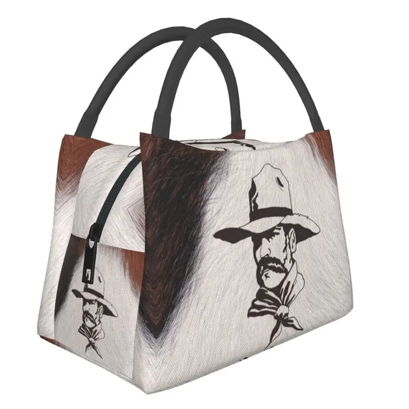 Western Cowboy Cowhide Cow Hair Insulated Lunch Bags for Animal Texture Thermal Cooler Food Lunch Box Outdoor Camping Travel